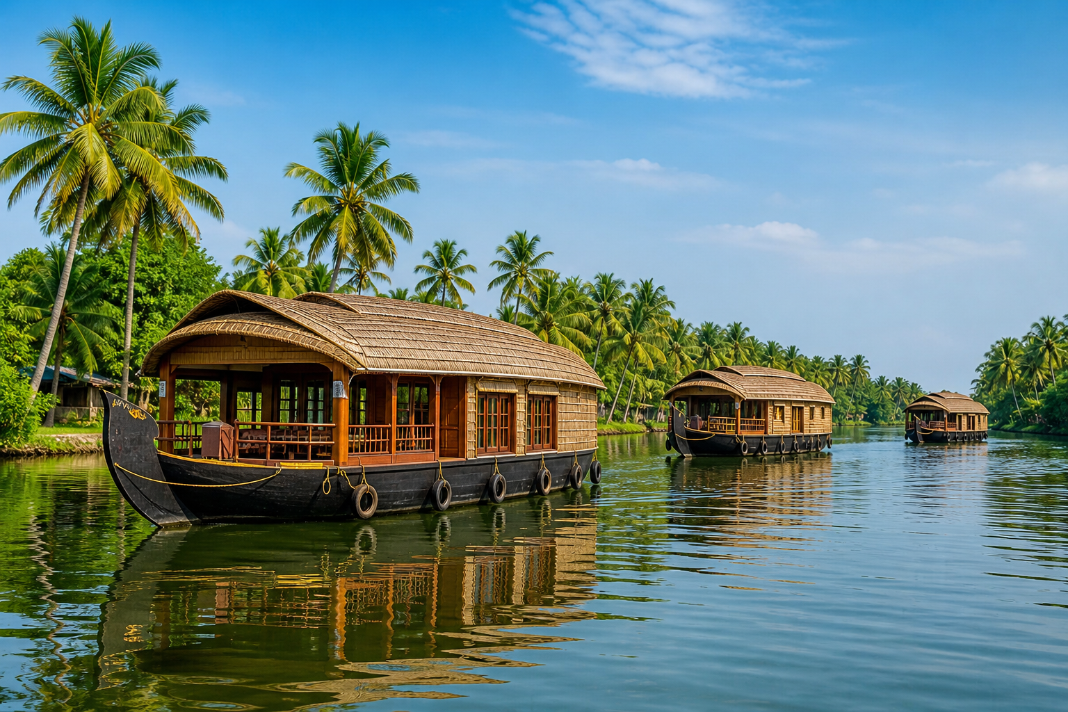 Traditional houseboats on the Alappuzha backwaters